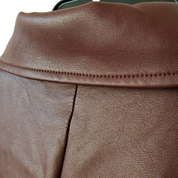 NEW Lapointe Stretch Faux Leather Mahogany Brown Button Front Collar Mini Dress - Picture 14 of 15